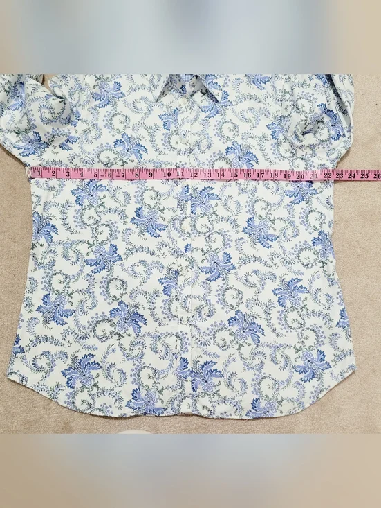 Womans Blue Floral Button Up Shirt 100% Cotton Lightweight Paisley Classic Chaps - Picture 8 of 13